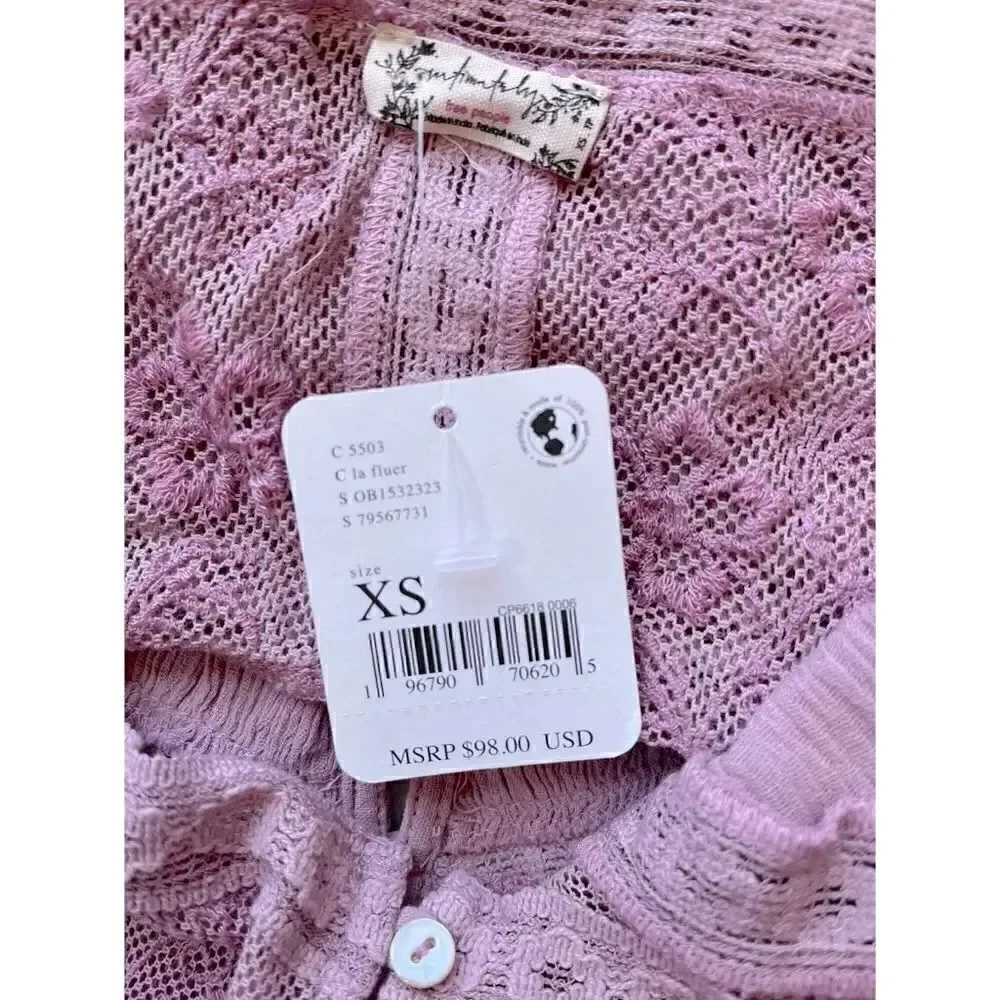 NWT Free People Still the One Lace Trim Cotton Bodysuit in La Fleur, Size XS